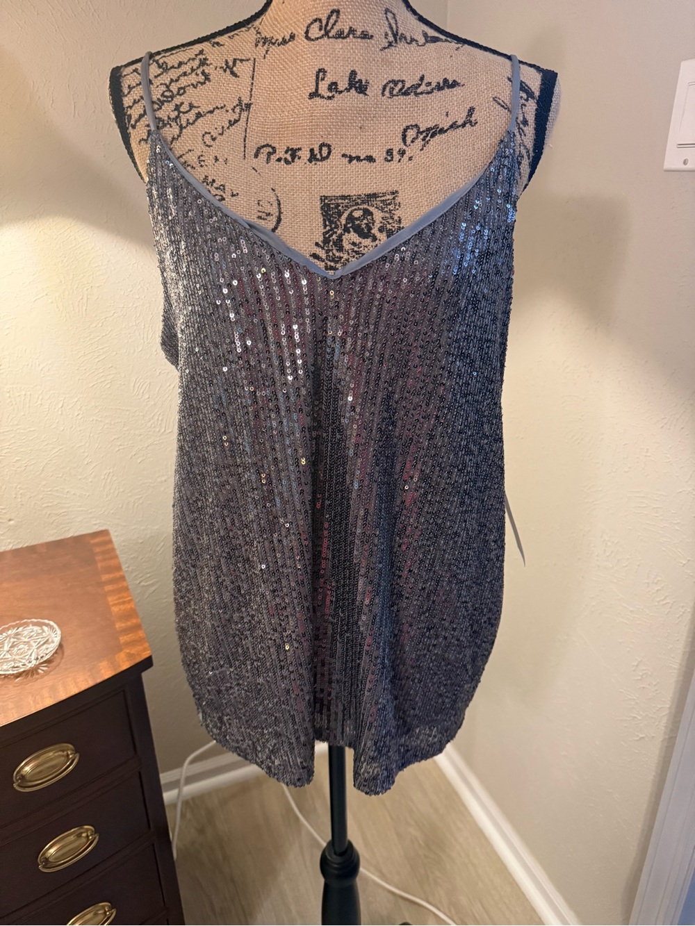 Calvin Klein Silver Sequin V-Neck Camisole-Brand New NWT